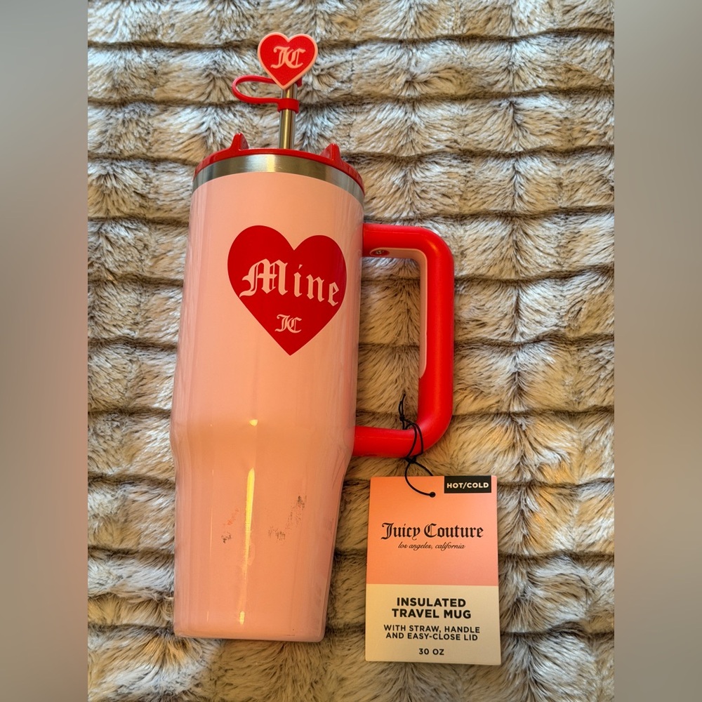 Juicy Couture 🌺 HOST PICK 🌺 Pink Mug with Red Heart and Straw with cap.  NWT